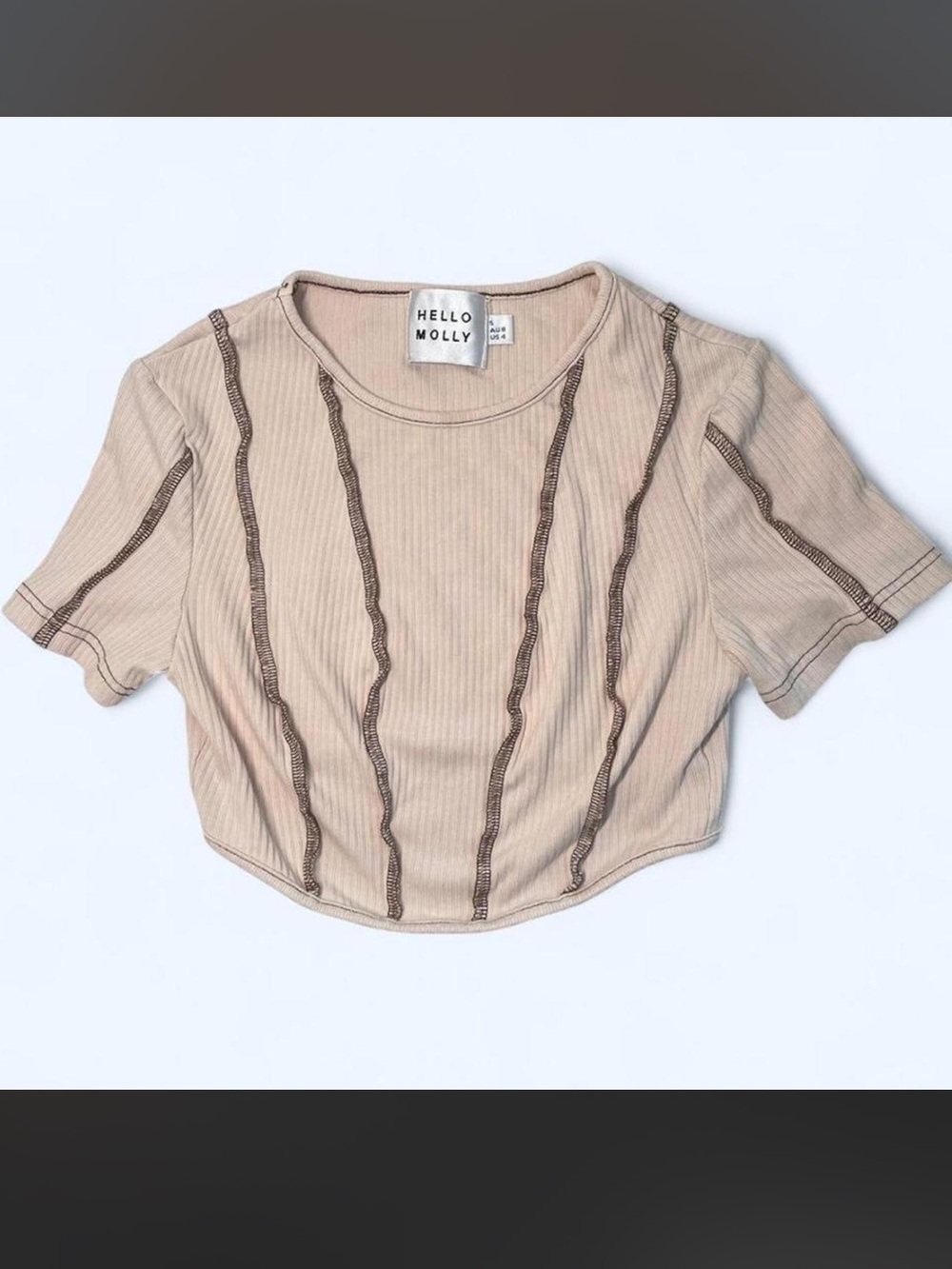 Hello Molly Pink/Cream Seamed Ribbed Cropped Top